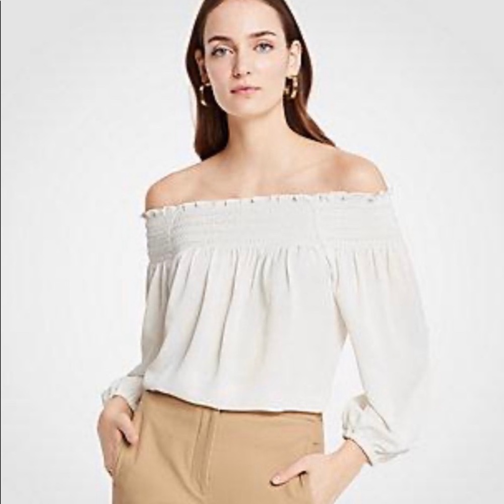 NWT Ann Taylor Smocked Off Shoulder Top Size L